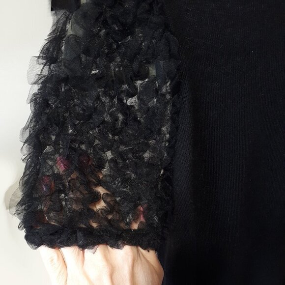 EUC Zara black tulle accented statement sleeve knit-like sweater top, S - Picture 13 of 13